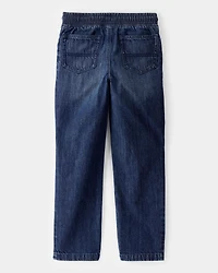 Boys Drawstring Pull-On Denim Jeans - Blue