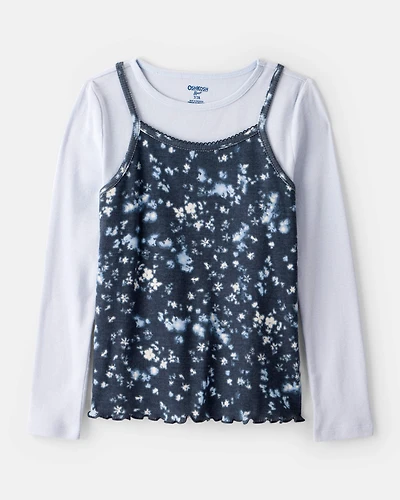 Girls  Long-Sleeve 2-Piece Floral Top Set - Blue