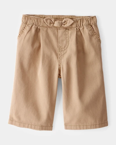 Baby Twill Bow-Tie Wide Leg Shorts - Taupe