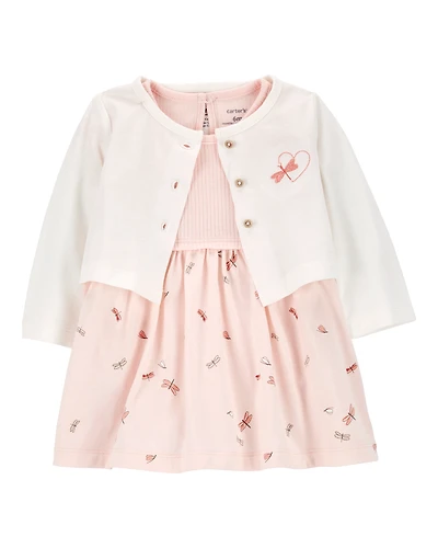 Baby 2-Piece Bodysuit Dress & Cardigan Set