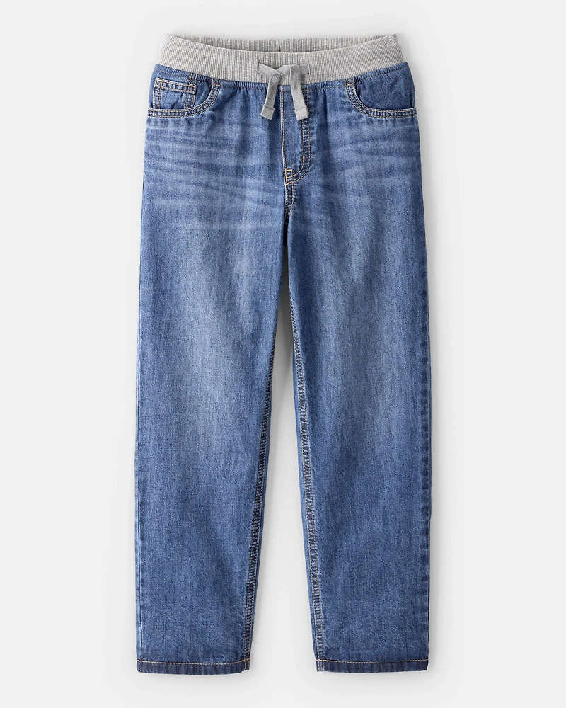 Boys Denim Pull-On Straight Jeans - Medium Wash