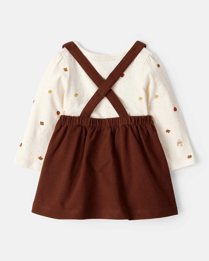 Baby Girl 3-Piece Thanksgiving Print Dress Set - White/Brown