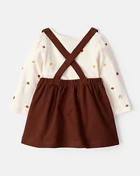 Baby Girl 3-Piece Thanksgiving Print Dress Set - White/Brown