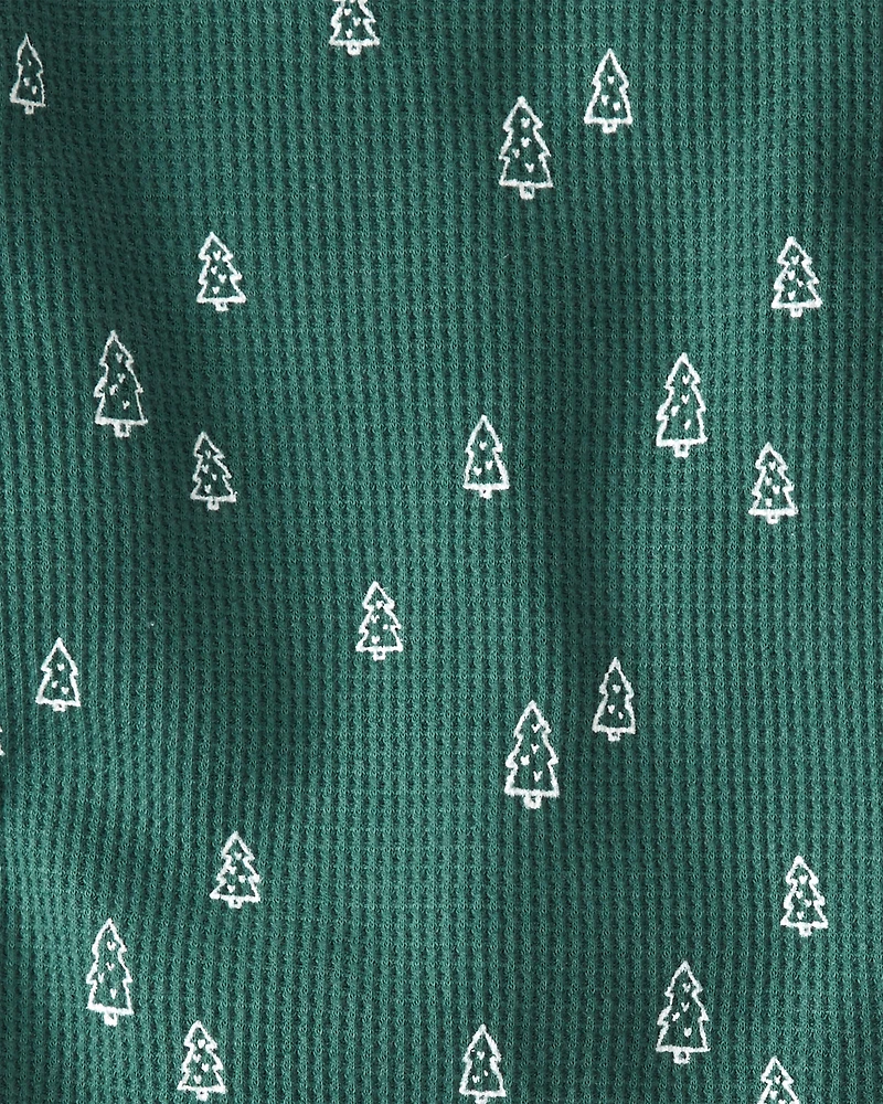 Adult Christmas Tree Print Waffle Knit Pajamas Made with Organic Cotton