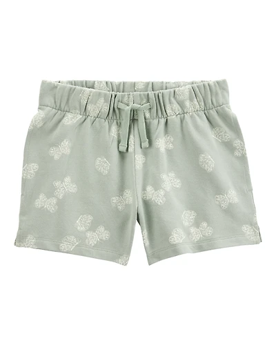 Kid Butterfly Print Pull-On French Terry Shorts - Green