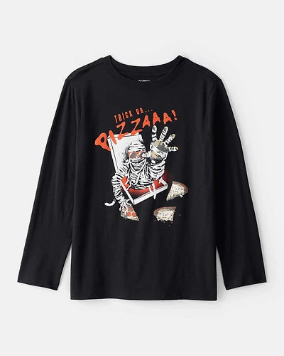 Boys Halloween Trick Or Pizza Long-Sleeve Graphic Tee - Black