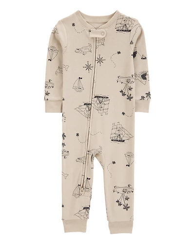 Baby Boy Pirate Print Snug Fit Cotton Footless 1-Piece Pajamas - Khaki