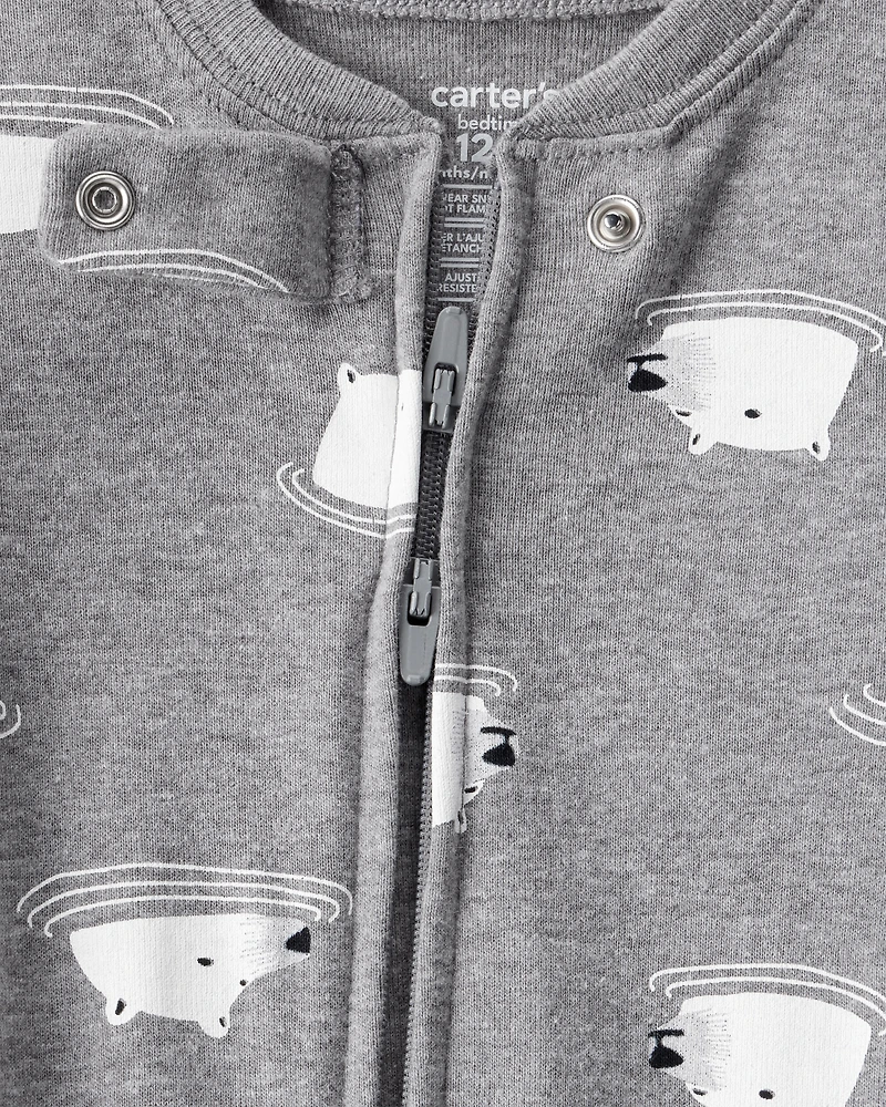 Baby Boy Polar Bear Cotton Snug Fit 2-Way Zip Footie 1-Piece Pajamas - Grey