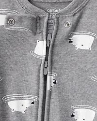 Baby Boy Polar Bear Cotton Snug Fit 2-Way Zip Footie 1-Piece Pajamas - Grey