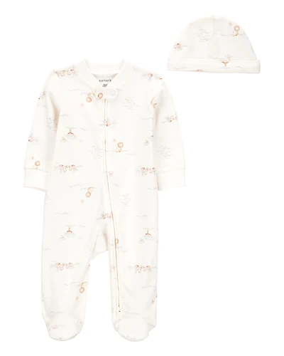 Baby Boy 2-Piece 2-Way Zip Sleep & Play Cap Set - Cream