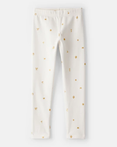 Girls Star Pull-On Stretch Cozy Leggings - Cream
