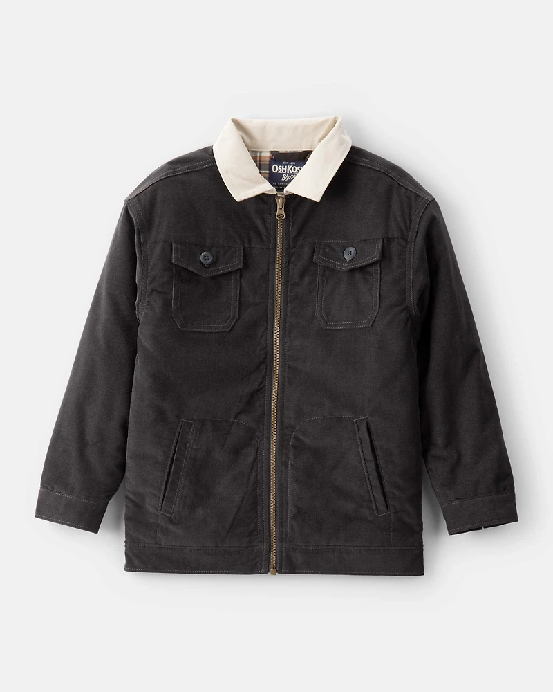 Boys Corduroy Long-Sleeve Zip-Up Fashion Jacket - Black