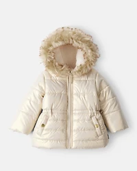 Baby Girl Hooded Heavyweight Winter Jacket - Cream
