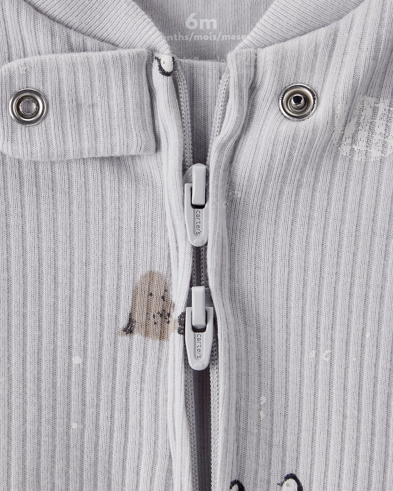 Baby Penguin Print Cotton Long-Sleeve Sleep & Play - Grey