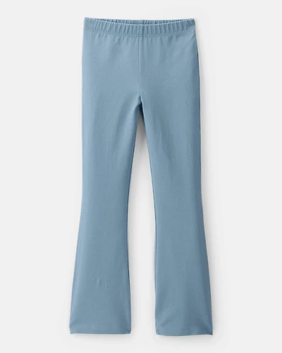 Girls Solid Cotton Flare Stretch Leggings - Blue