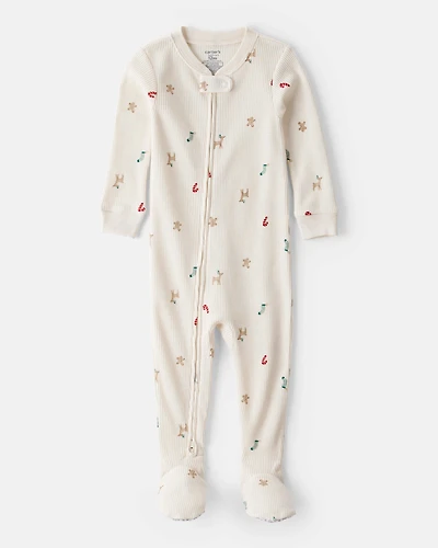 Baby Mini Christmas Cotton Long-Sleeve Snug Fit 1-Piece Pajamas - White