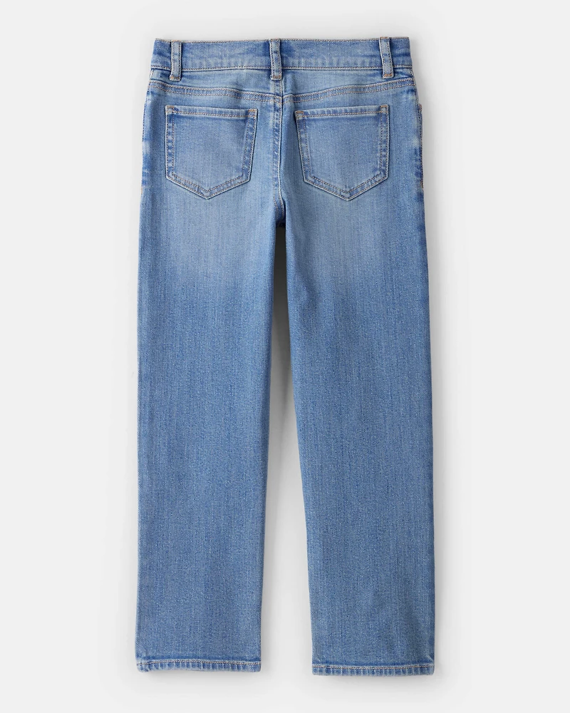 Girls Button-Front Straight Leg Jeans - Blue