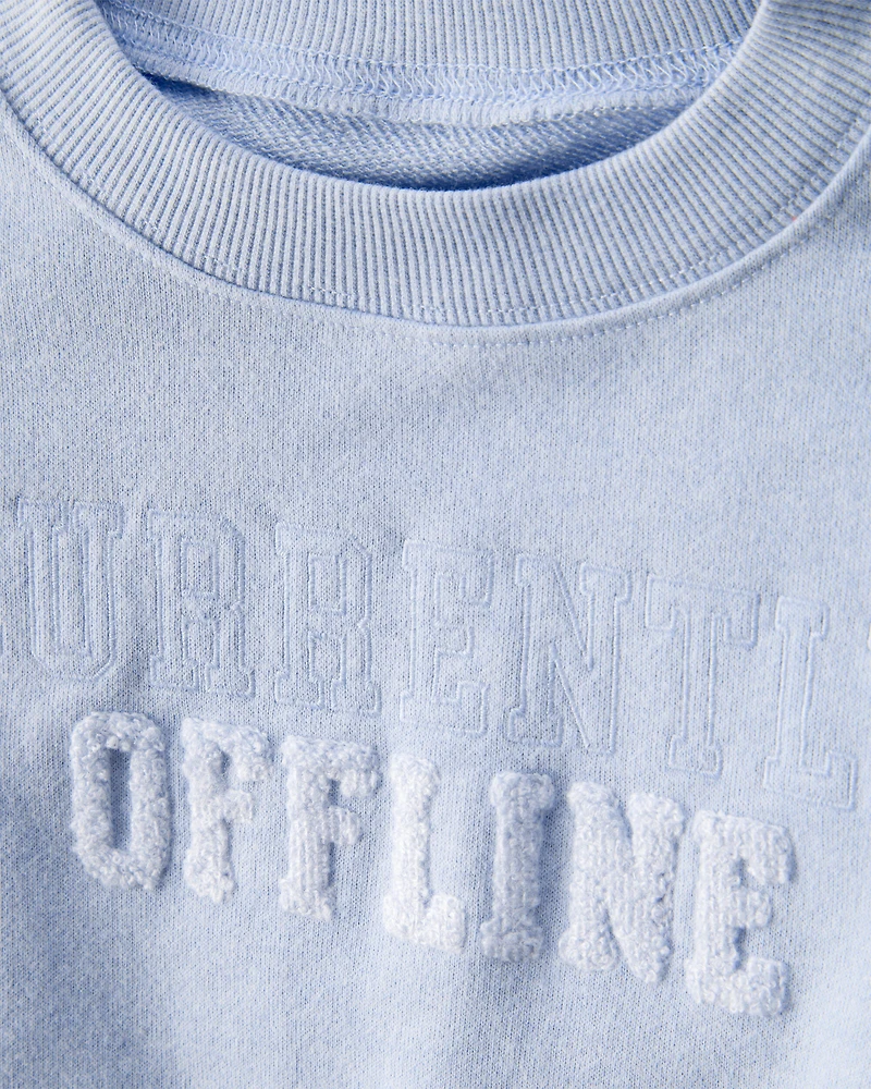 Girls 2-Piece Oversized "Currently Offline" Sweatshirt & Drawstring Pants Set - Blue