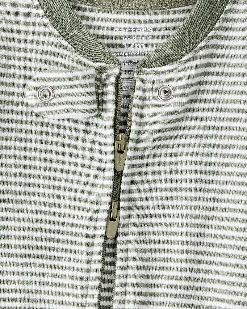 Baby Boy Bear Striped 100% Cotton Long-Sleeve Snug Fit 1-Piece Pajamas - Green
