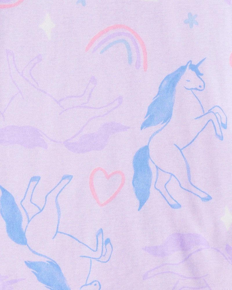 Girls Unicorn Print 100% Cotton Long-Sleeve 4-Piece Pajamas - Purple