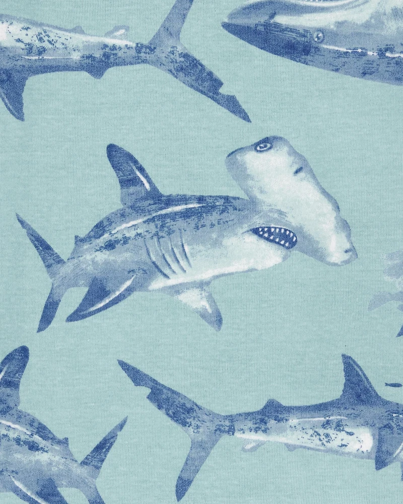 Kid 4-Piece Shark Surfboard 100% Snug Fit Cotton Pajamas - Blue