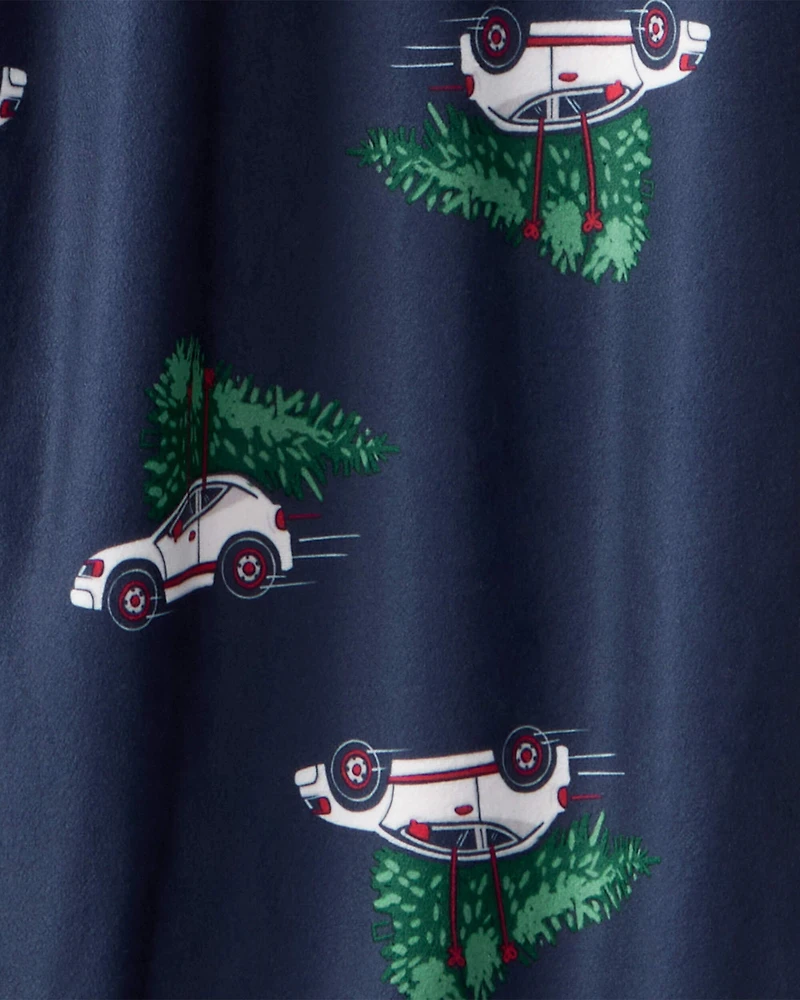 Adult Christmas Cars Fleece Loose Fit Pajama Bottoms- Navy