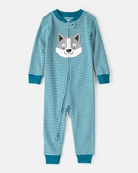 Baby Boy Dog Striped 100% Cotton Snug Fit 2-Way Zip 1-Piece Pajamas - Blue