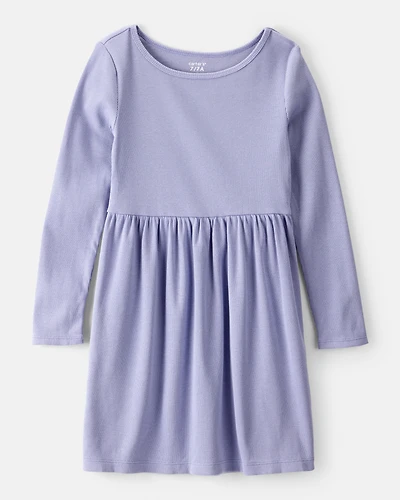 Girls Long Sleeve Cotton Dress - Purple
