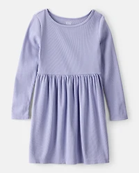 Girls Long Sleeve Cotton Dress - Purple