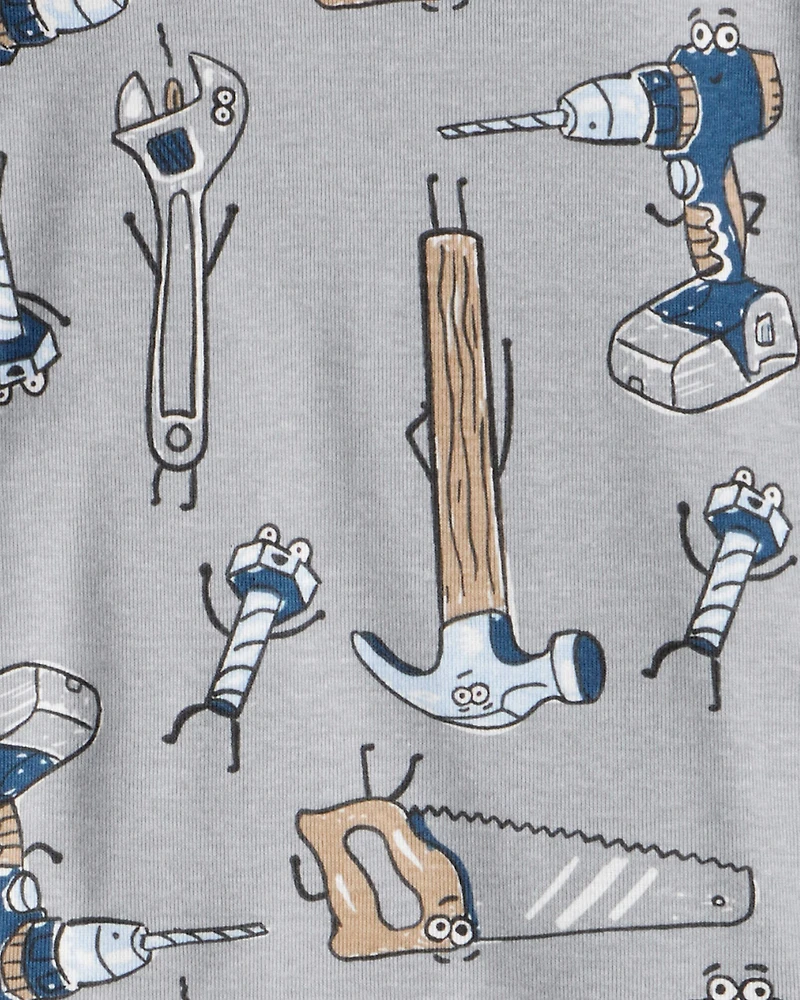 Baby Boy Construction Print 100% Cotton Long-Sleeve Snug Fit 4-Piece Pajamas - Blue/Grey