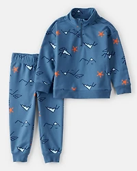 Toddler Boy 2-Piece Mountain Quarter-Zip & Jogger Set - Blue