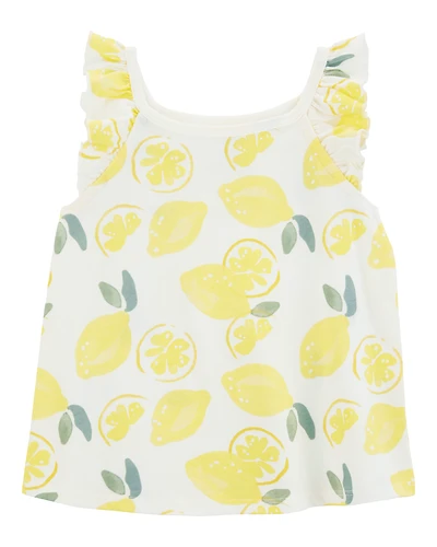 Toddler Lemon Flutter-Sleeve Tank - White