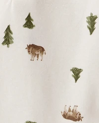 Baby Boy 2-Piece Woodland Print Long-Sleeve Bodysuit & Quilted Pant Set - Ivory/Brown