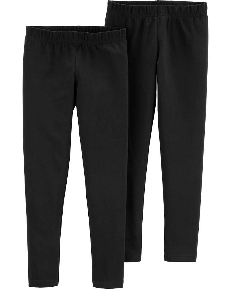 Kid 2-Pack Black Cotton Stretch Leggings