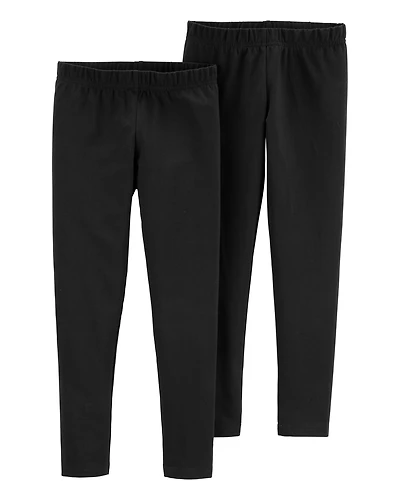 Kid 2-Pack Black Cotton Stretch Leggings