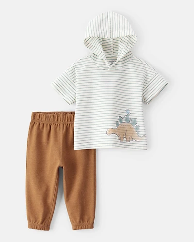 Baby 2-Piece Dinosaur Striped Hooded Tee & Jogger Set