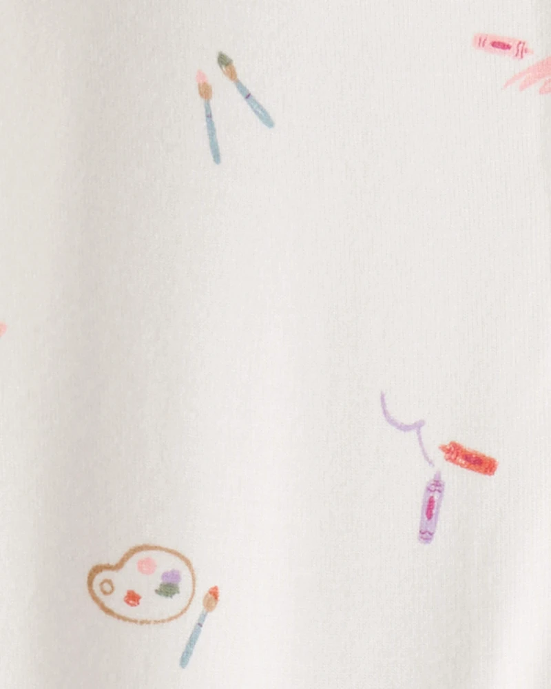 Baby Girl Painting & Coloring Print PurelySoft Long-Sleeve 2-Way Zip 1-Piece Pajamas - Ivory