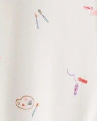 Baby Girl Painting & Coloring Print PurelySoft Long-Sleeve 2-Way Zip 1-Piece Pajamas - Ivory