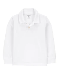 Toddler Pique Long-Sleeve Uniform Polo Shirt - White