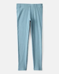 Girls Rib 100% Cotton Pull-On Stretch Leggings - Blue