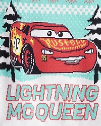 Toddler Boy Cars Lightening McQueen Christmas Sweater - Blue/Red
