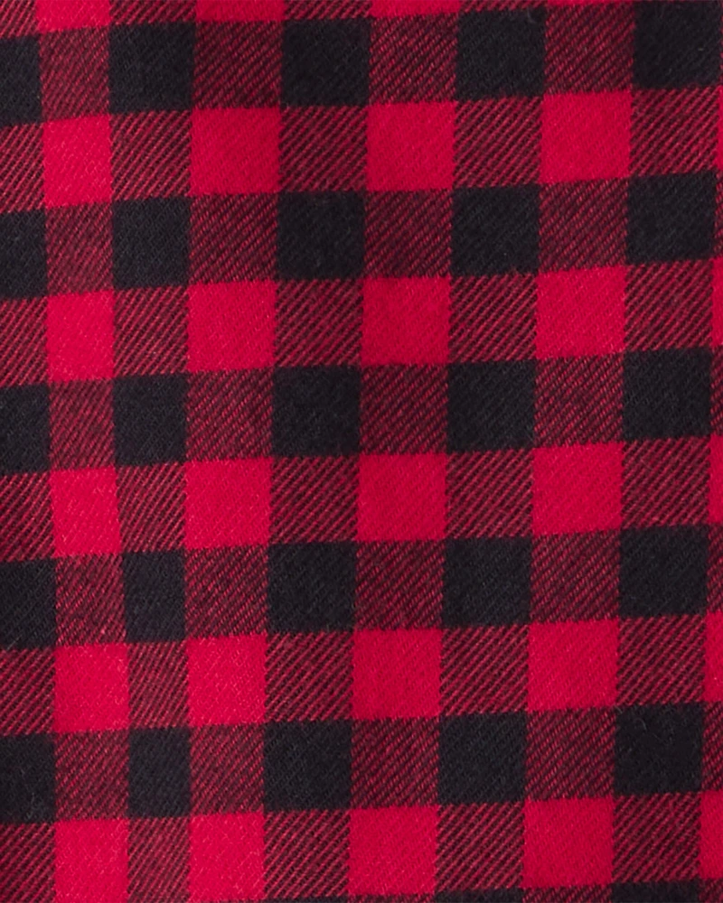 Baby Boy Plaid Cotton Long-Sleeve Button-Down Fashion Bodysuit - Red