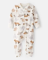 Baby Boy Fox Print 100% Cotton Long-Sleeve Sleep & Play Pajamas - Ivory
