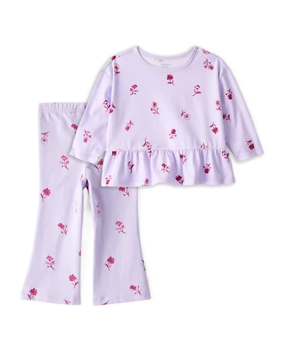 Toddler Girl 2-Piece Floral Long-Sleeve Top & Flared Leggings Set - Purple