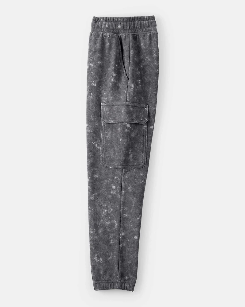 Boys Acid Wash Print French Terry Joggers - Grey