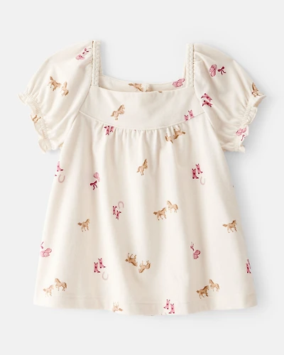 Toddler Girl Cowgirl Print Short-Sleeve Top - Cream
