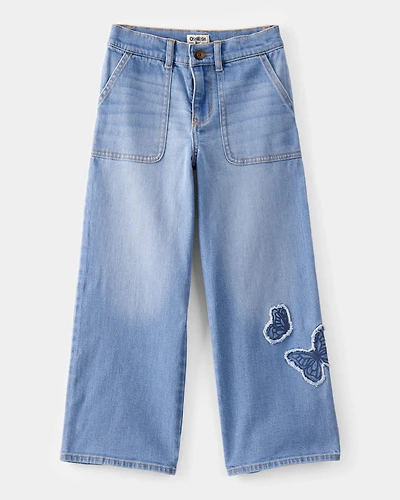Kid Baggy Butterfly Embroidered Jeans - Breeze Wash