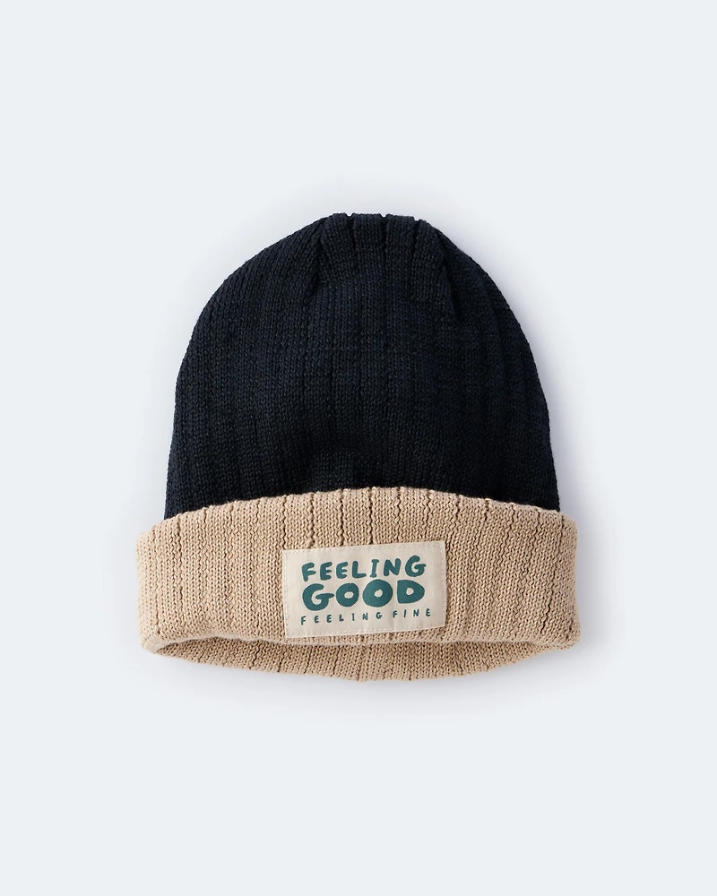 Toddler 'Feeling Good' Reversible Beanie - Black/Tan