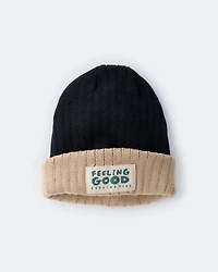 Toddler 'Feeling Good' Reversible Beanie - Black/Tan