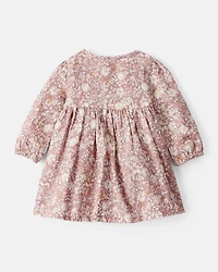 Baby Girl Floral Cotton Long-Sleeve Dress - Pink